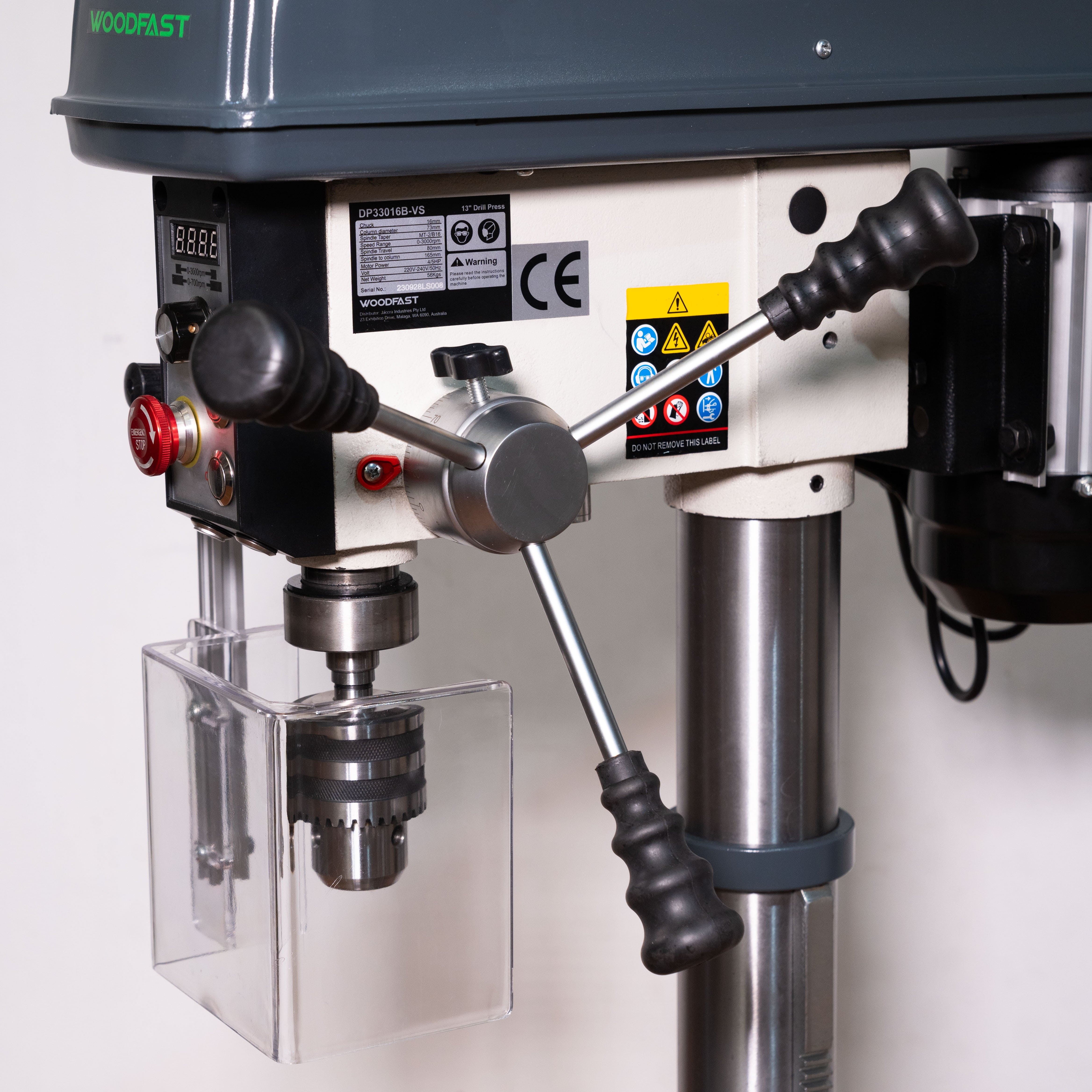 Woodfast 430mm (17") Floor Drill Press Electronic Variable Speed 16mm Key Chuck 240V DP43016F-VS *New Arrival*