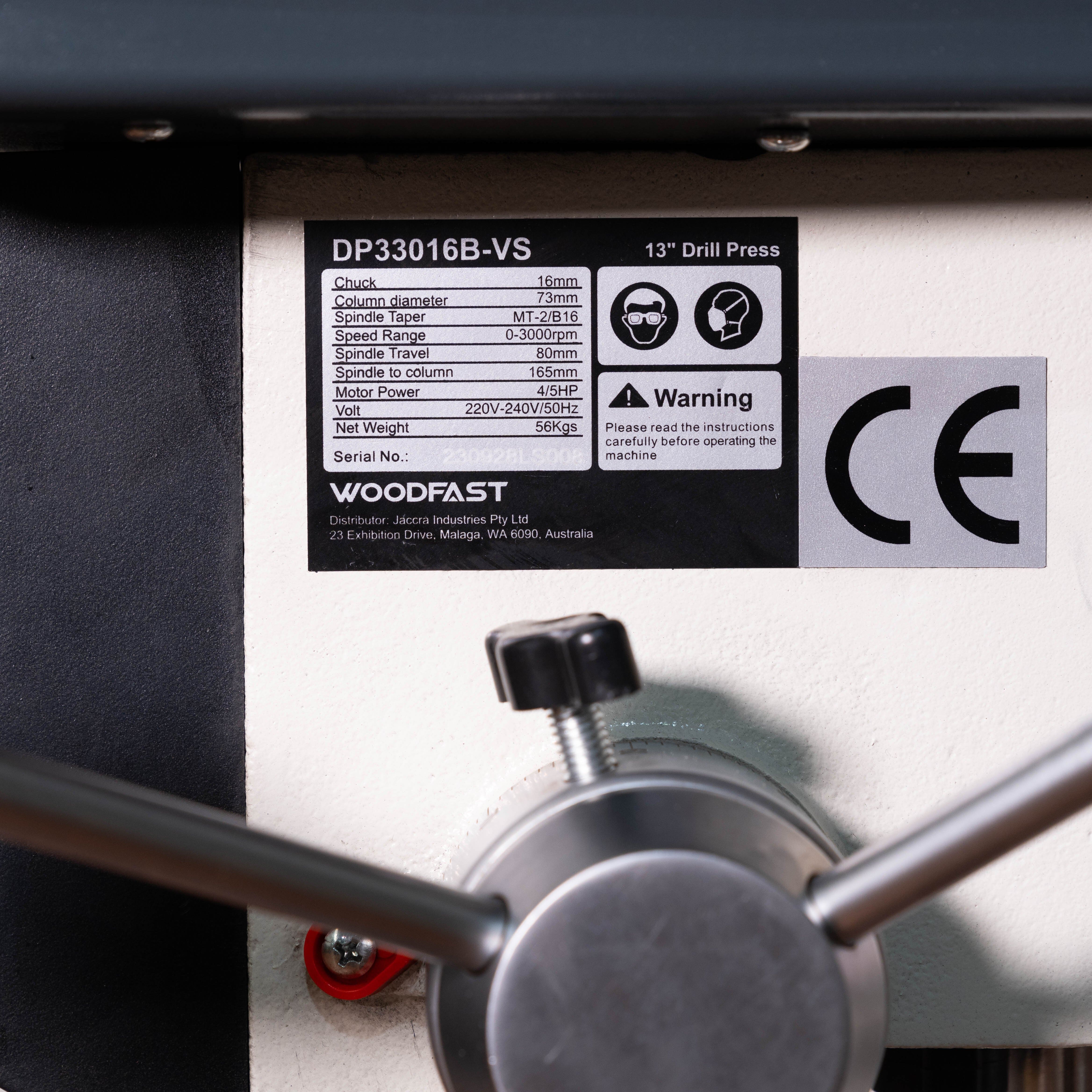 Woodfast 430mm (17") Floor Drill Press Electronic Variable Speed 16mm Key Chuck 240V DP43016F-VS *New Arrival*