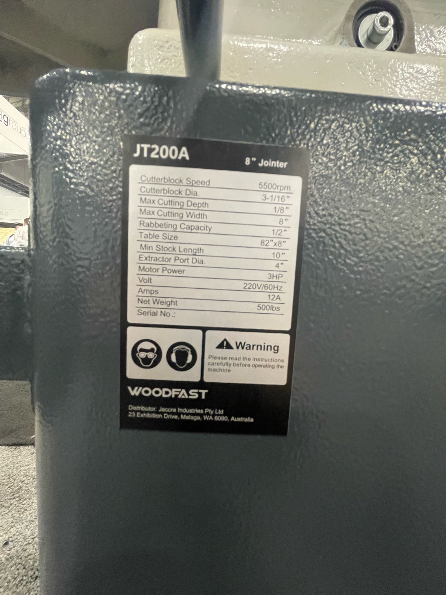 Woodfast 200mm (8") Wood Planer (Jointer) with Spiral Head Cutter Block 240V JT200A *Coming Soon*