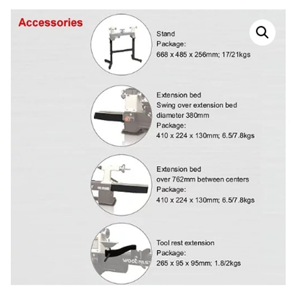 Woodfast 305mm (12") Swing x 419mm (16-1/2") Between Centres 0.75HP Mini Wood Lathe WL1216B